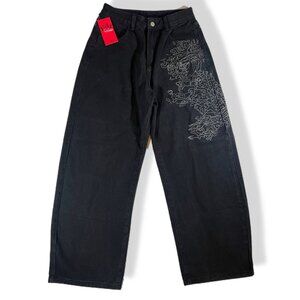 Baggy Emmiol Wide Leg Jeans SZ S Black Denim y2k Goth Grunge Skater